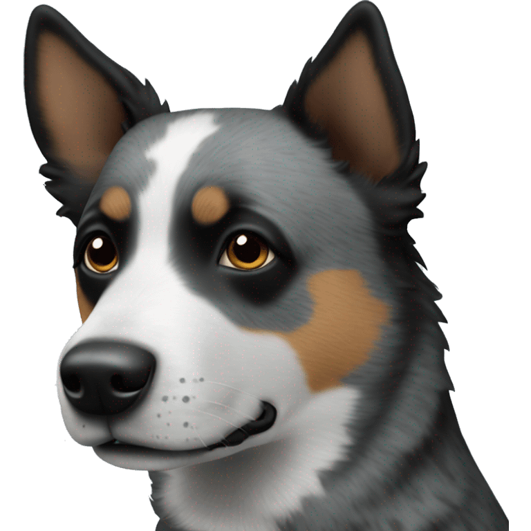 Blue heeler dog with black on one side of the face  emoji