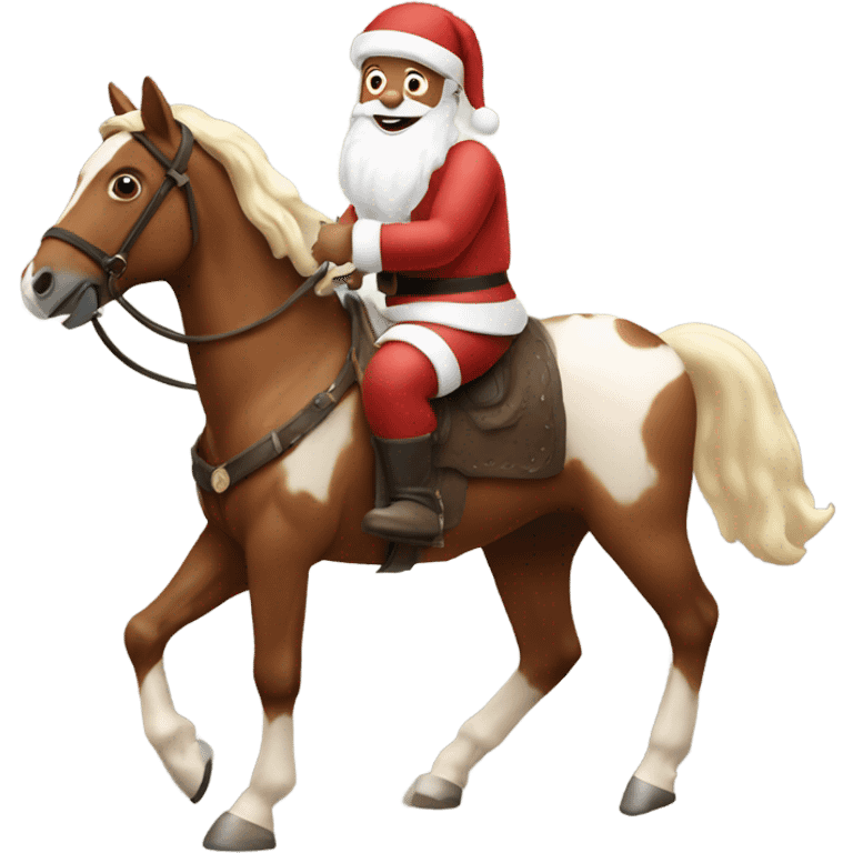 Santa riding a brown horse with big white spots emoji