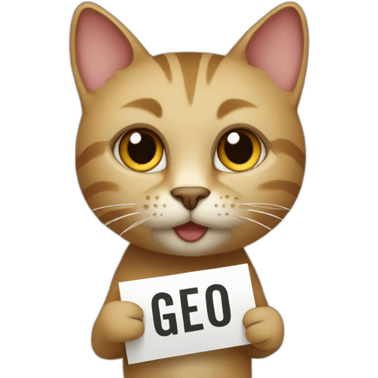 Cat holding a sign that have the word "geo" emoji