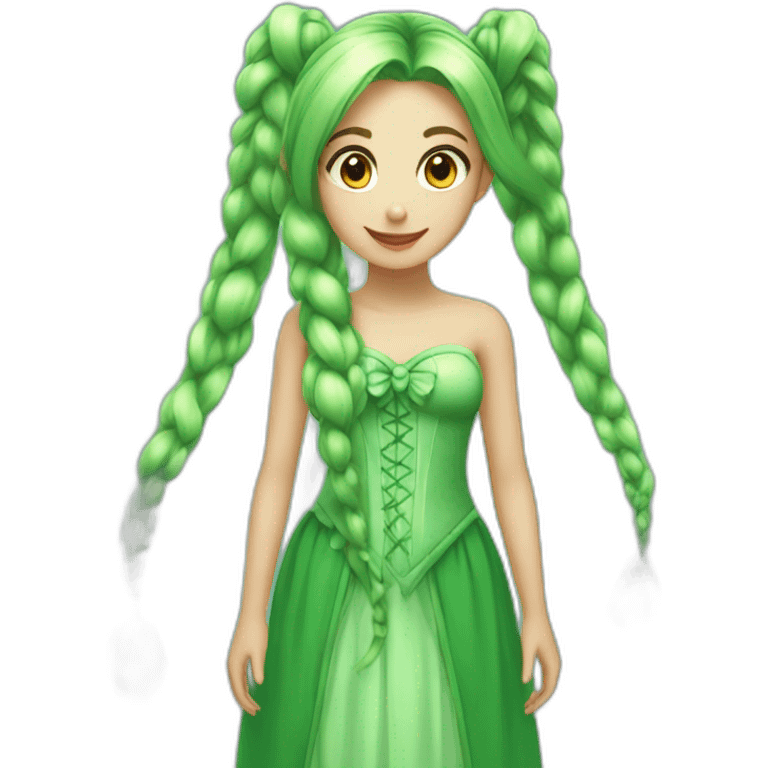 super long green big twintails, fairy princess emoji