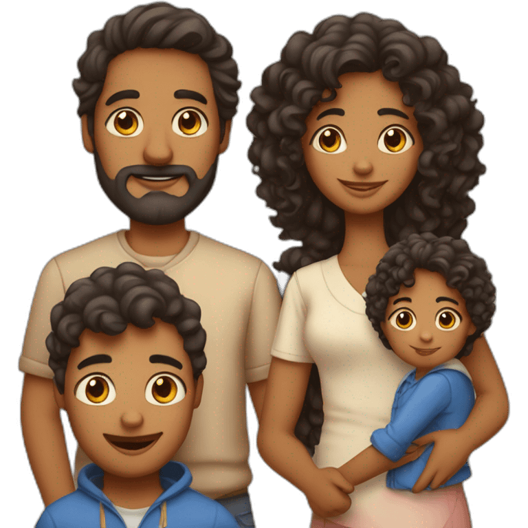 indian family with one dad and one son straight hair and one mom and one daughter curly hair emoji