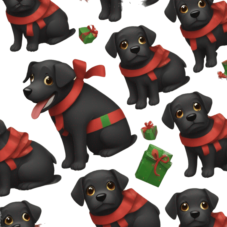 Black dog wrapped in Christmas wrapping paper  emoji