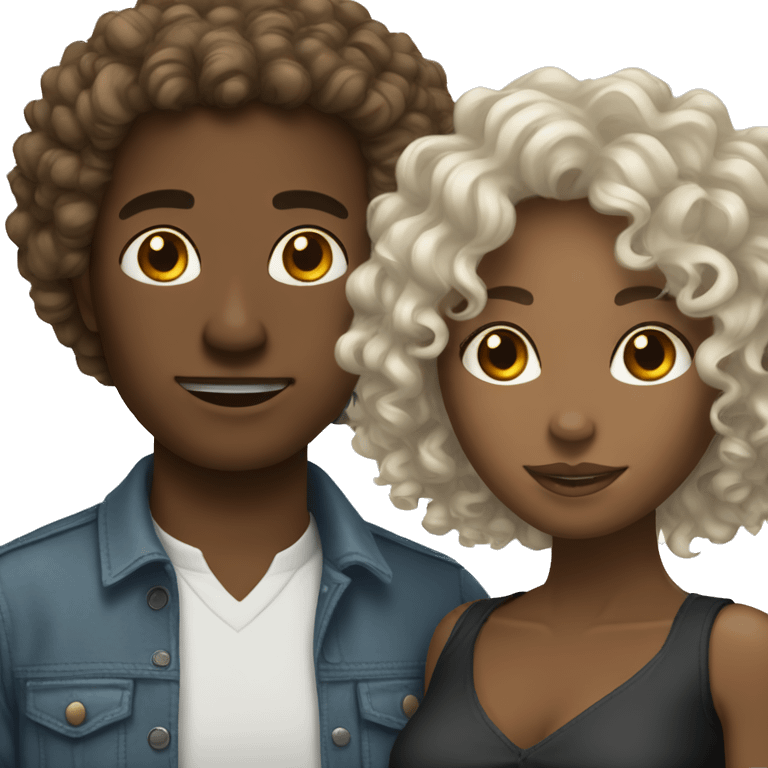 Black woman white man couple curly hair emoji