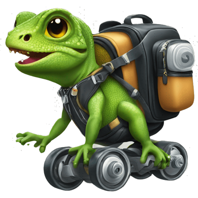 lizard wearing a jetpack and rollerskates emoji