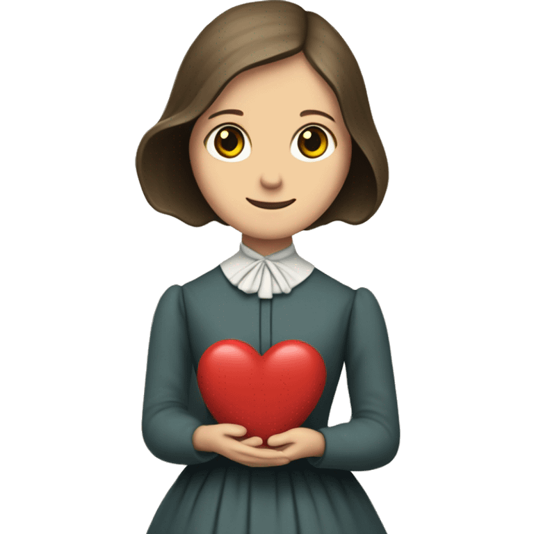 Charlotte Bronte holds a heart in her hand emoji