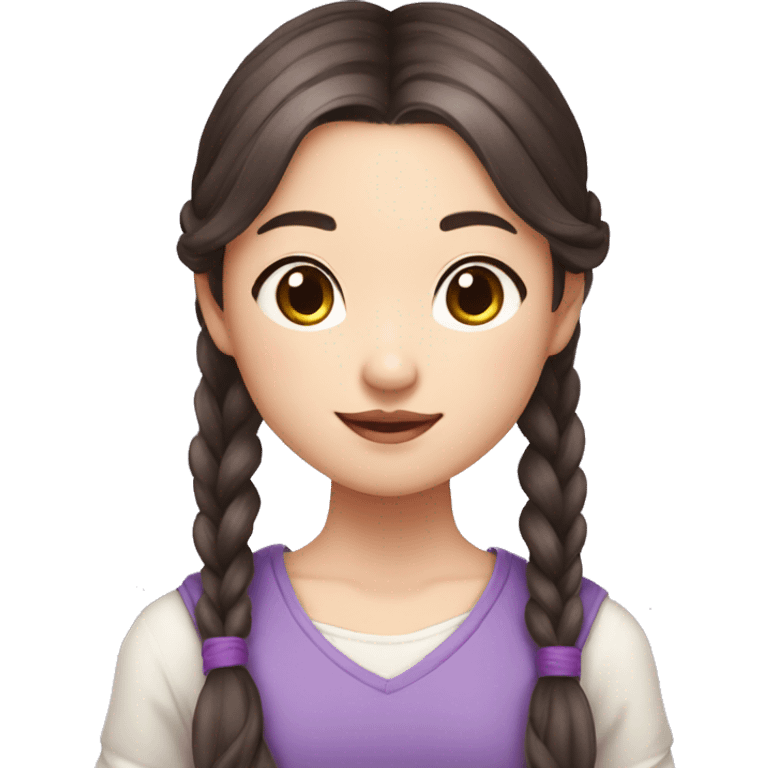 fair skinned Asian girl with long brown hair in pigtails with a few purple highlights emoji