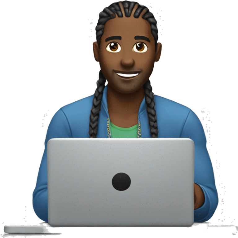 black man with cornrows behind laptop emoji