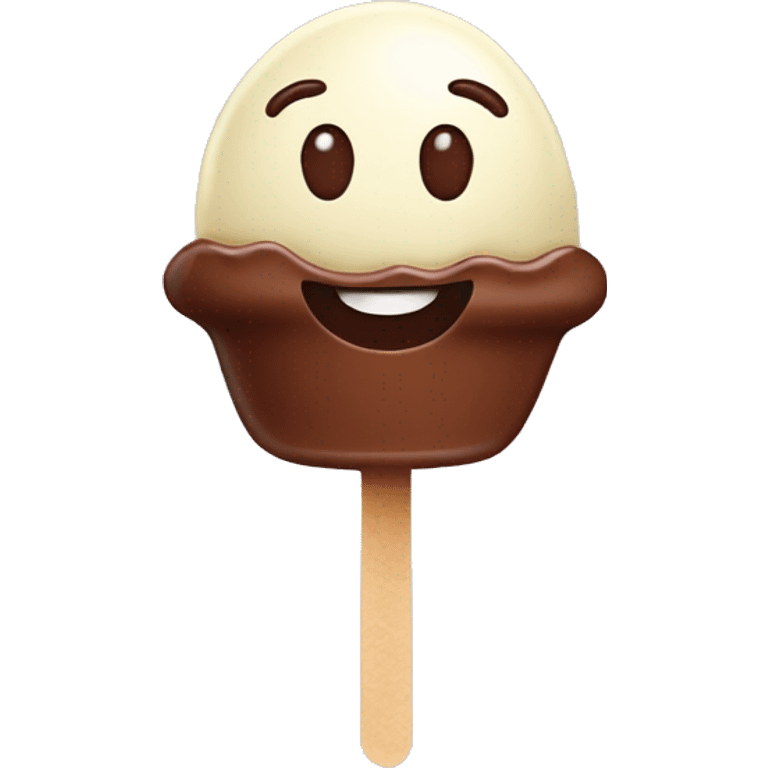 ice cream on a stick with chocolate, flat shape, with a smile  emoji