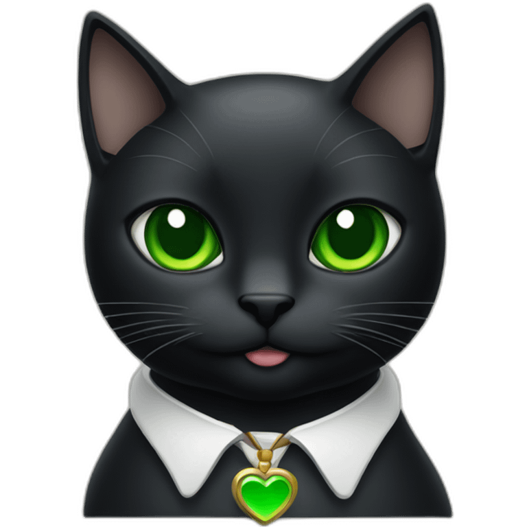 Black cat sitting with Green eyes and a White stein only on the chest  emoji