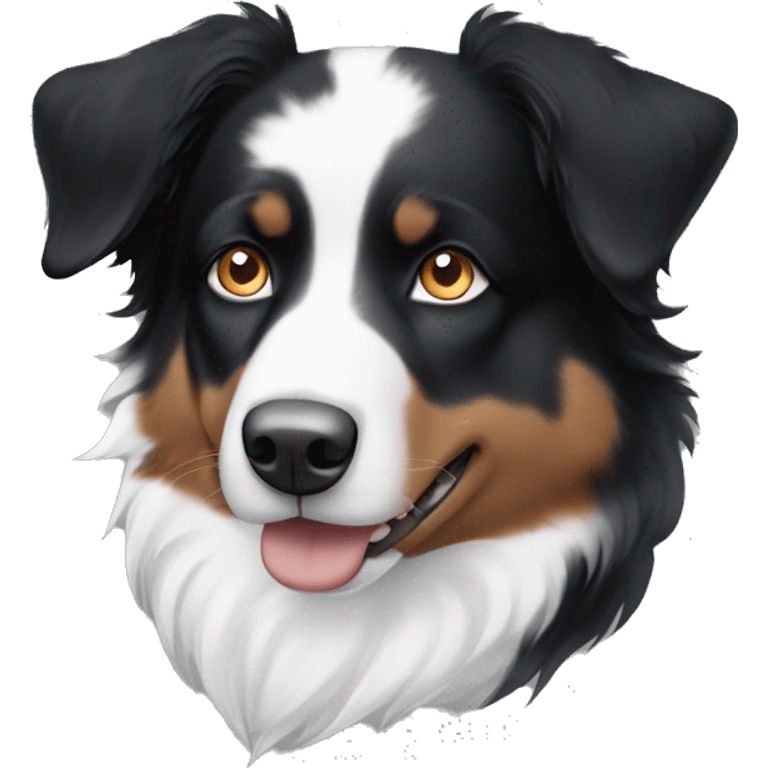 Black and white Australian shepherd with one blue eye and one brown eye with white stripe between eyes emoji