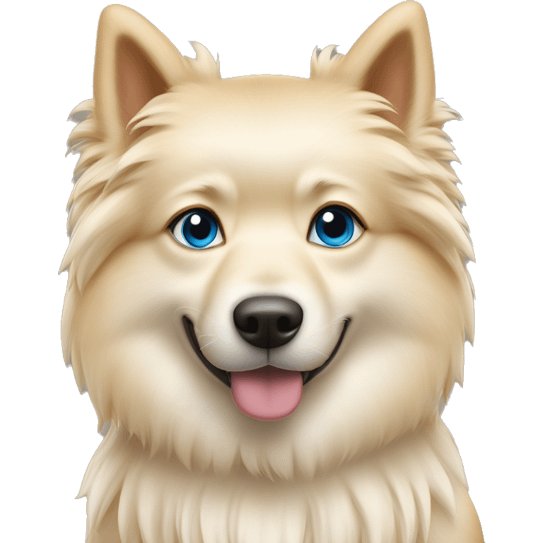 Weißer spitz und Mädchen mit blonden Haaren und blauen Augen emoji