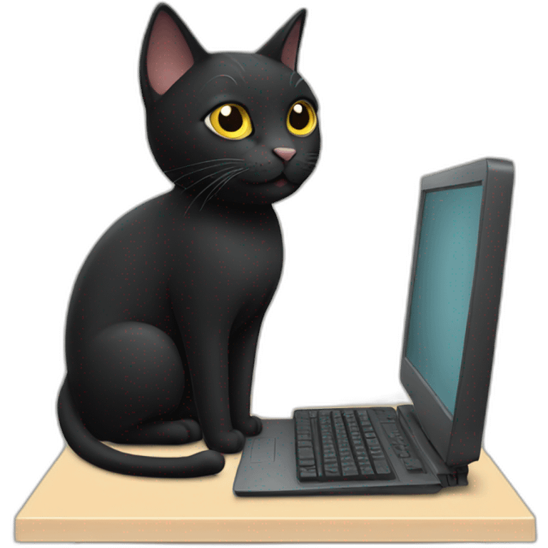 black cat using computer emoji