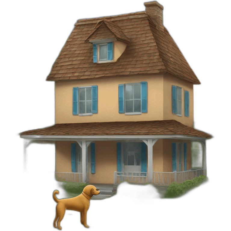 Une maison abandonner avec un chien devant  emoji