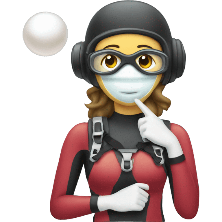 Female scuba diver holding a white pearl emoji