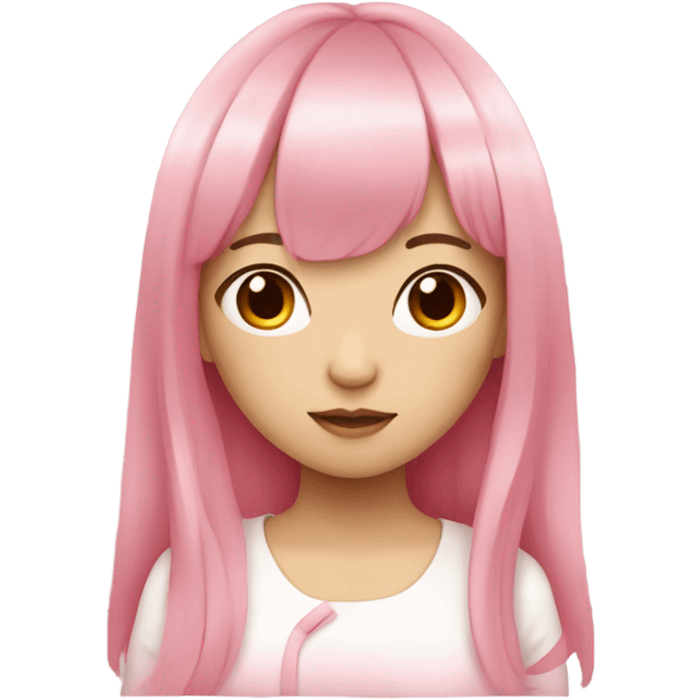 teenage Asian girl with long pink hair with bangs emoji