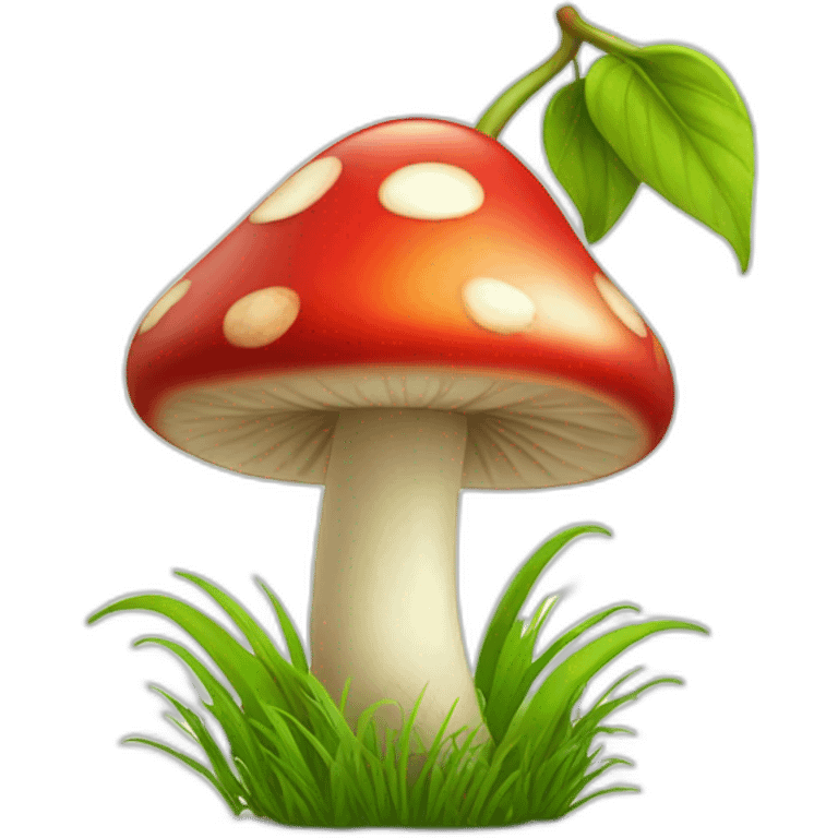 smiling mashroom with cherry and grass emoji