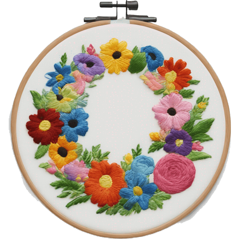  embroidery hoop with colorful bouquet embroidered on it emoji