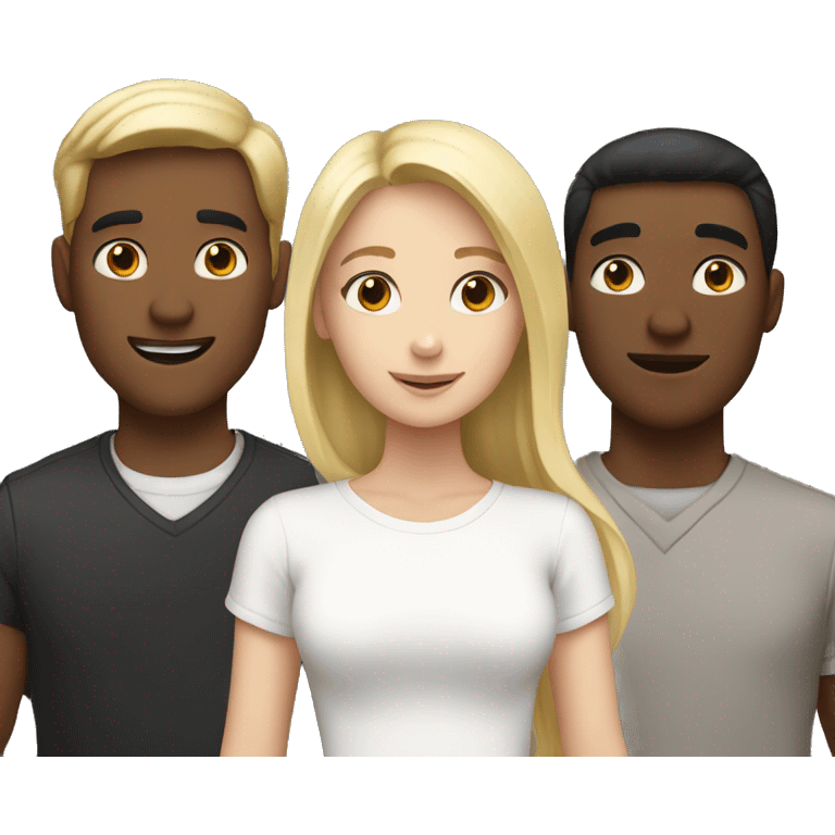 three friends, a blond girl, a tall brown guy, and another white black hair guy. emoji