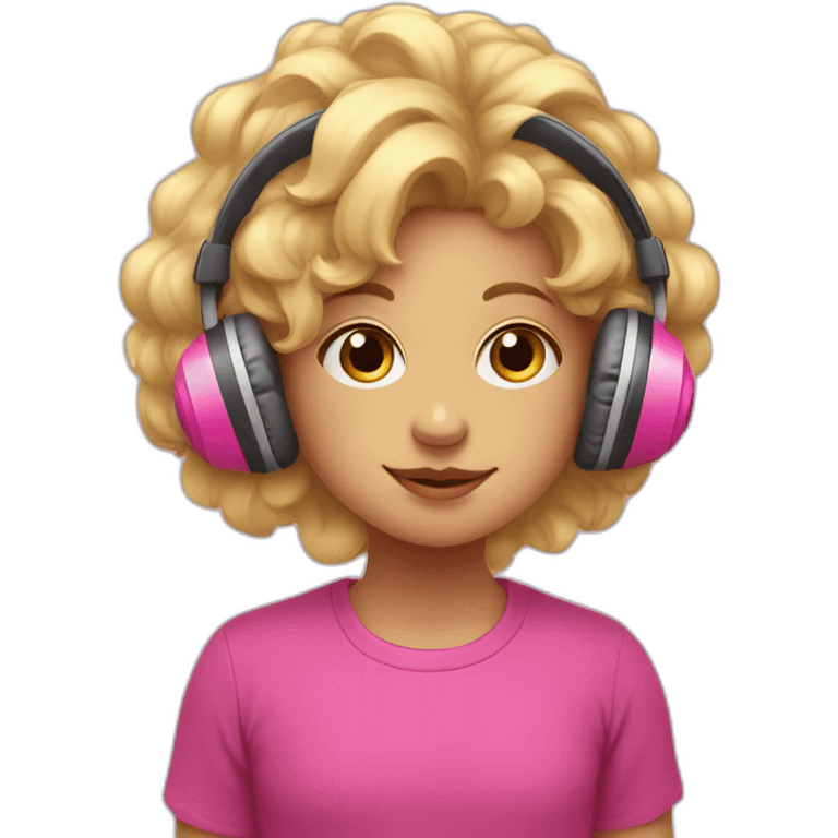 Blond child girl with Big hair and Headphones and a Pink axelot sleepingmask on her forhead  emoji