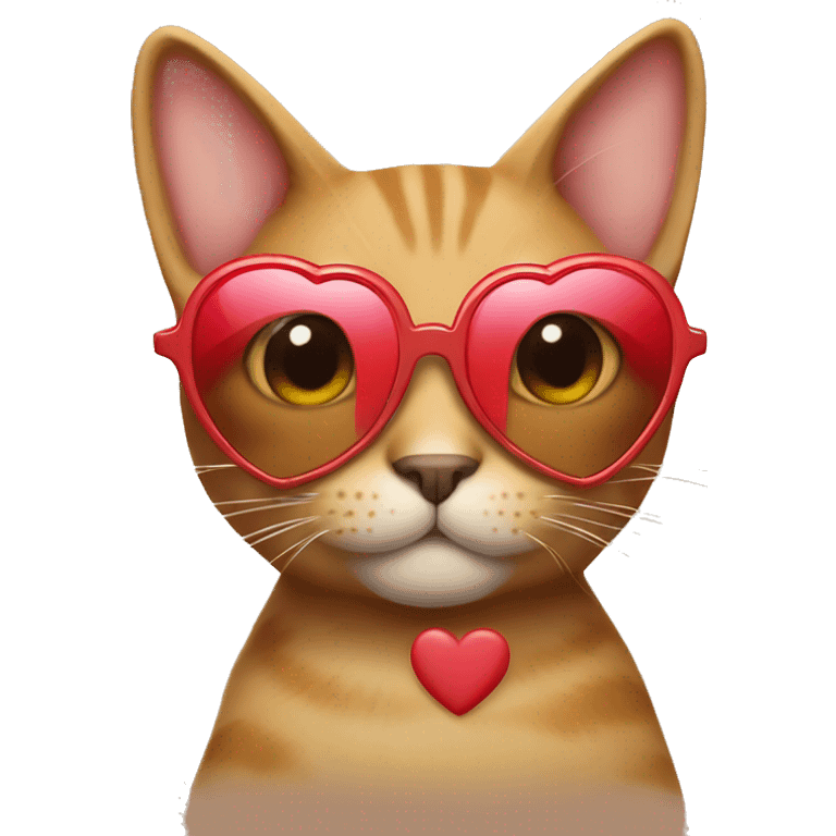 Light brown cat wearing heart sunglasses and holding a heart emoji