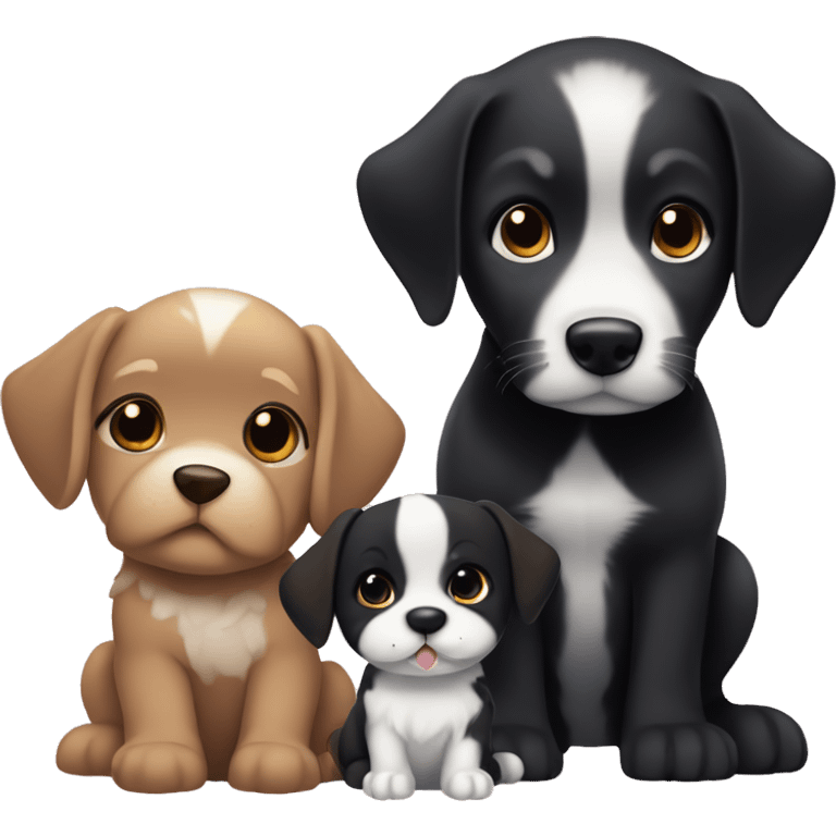 boy and girl couple with white skin and black hair, sitting next to black and white puppy, also a brown puppy emoji