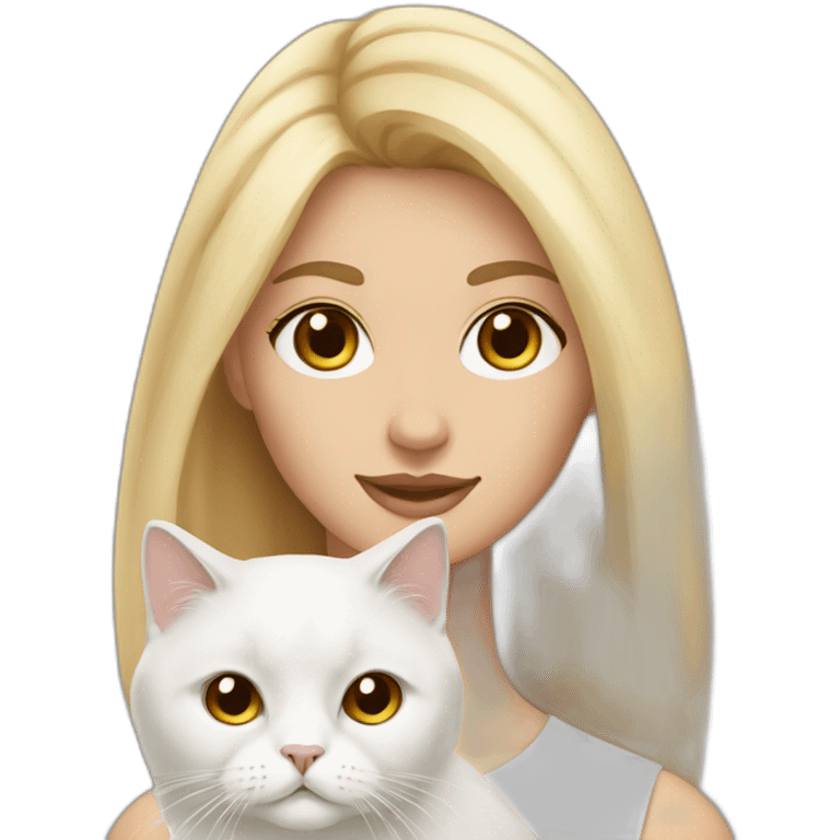 blonde young woman with brown eyes holding a white persian cat emoji