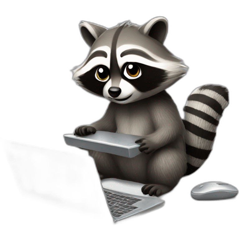 The raccoon is sitting at his laptop and swearing emoji