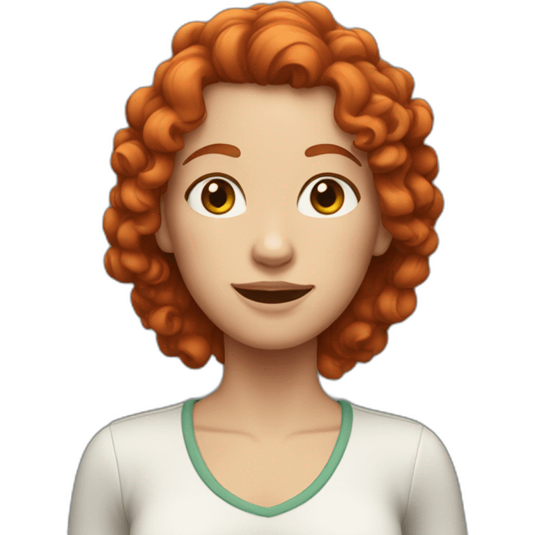 white woman with curly red hair standing upright with arms out to the sides emoji