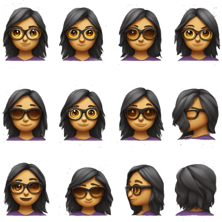 Chica con gafas, pelo largo moreno y ondulado emoji