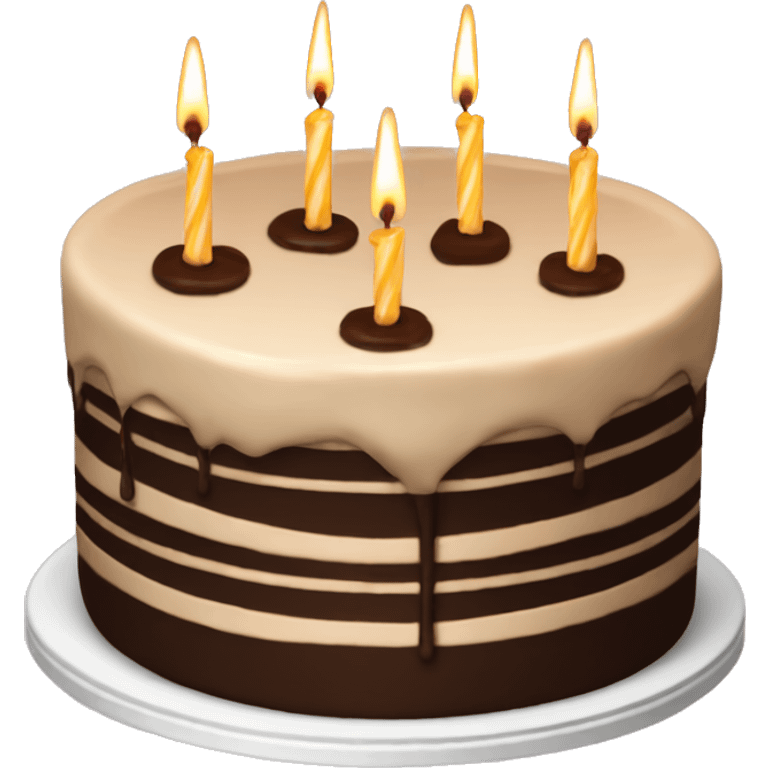 Aesthetic birthday cake with beige candles and chocolate topping  emoji