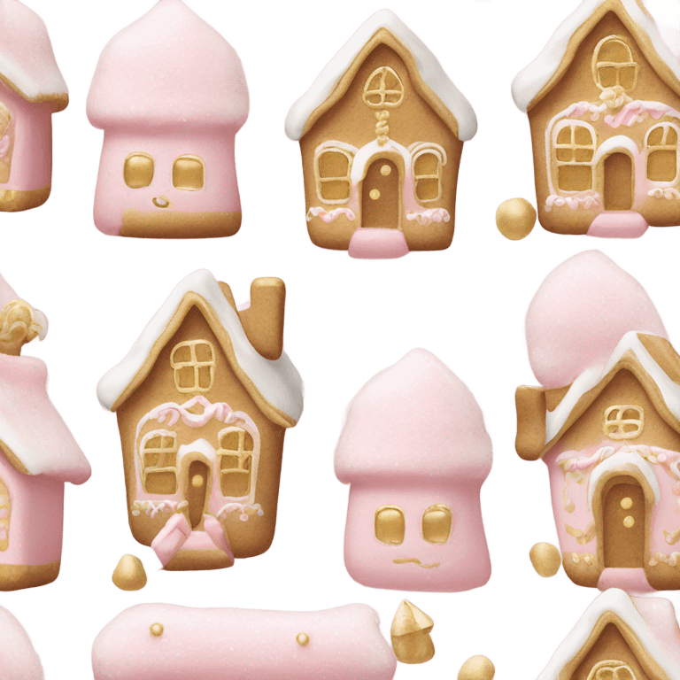 light pink and gold and white gingerbread house emoji