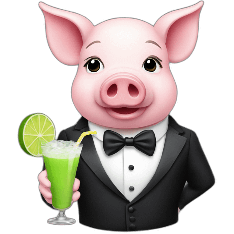 pig wearing a tuxedo holding a daiquiri emoji