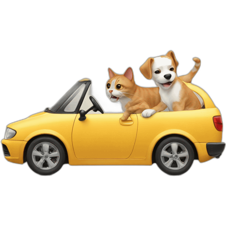 Cat driving a car hit dog emoji