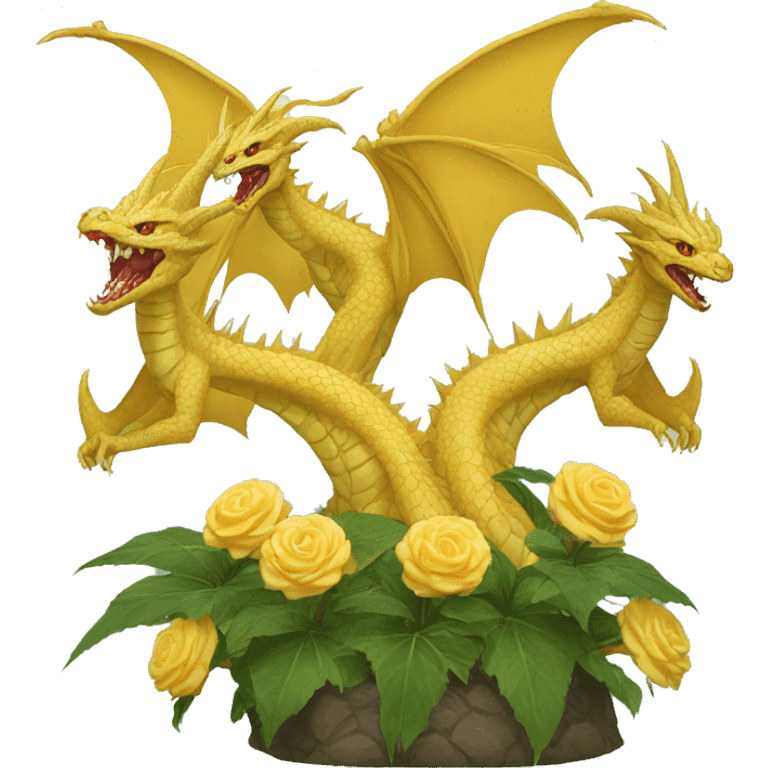 three-headed king ghidorah holding flower emoji