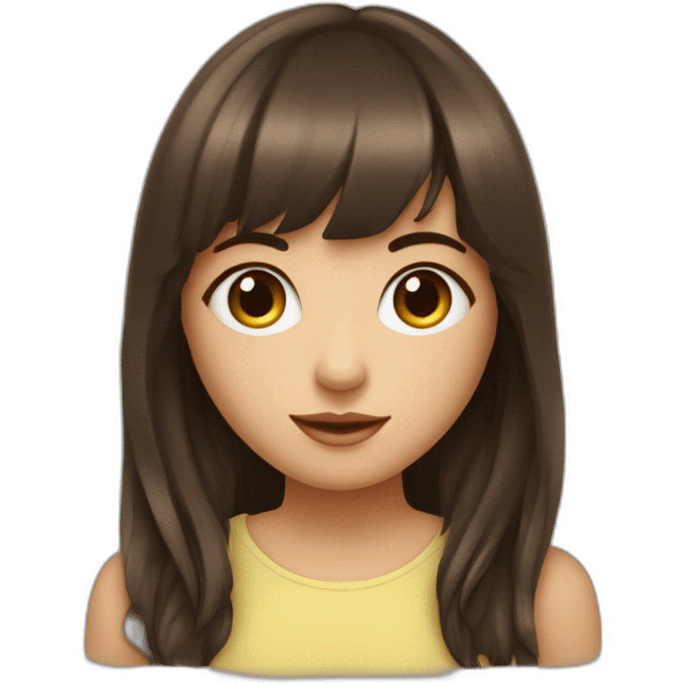 Fille brune abec des yeux bleux et une frange emoji