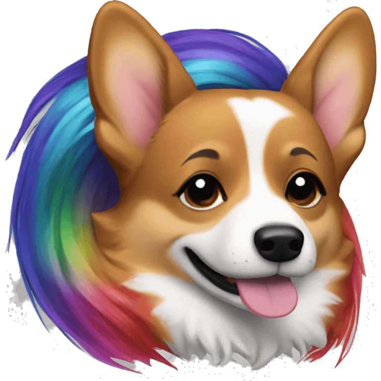 a corgi with rainbow hair wearing a leather jacket and a tophair emoji