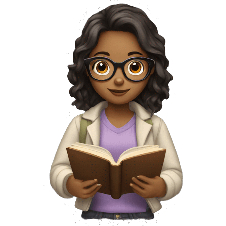 girl with glasses reading a book emoji