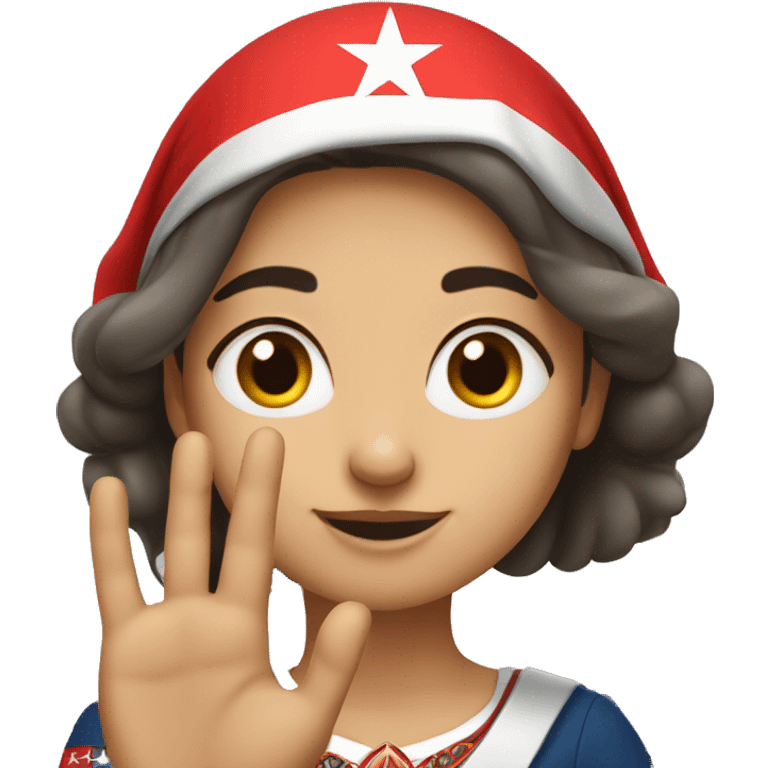 A patriotic Turkish girl doing the wolf gesture with her hand emoji