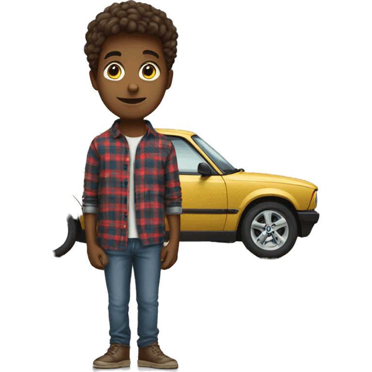 boy in plaid with car leaning on a bmw emoji