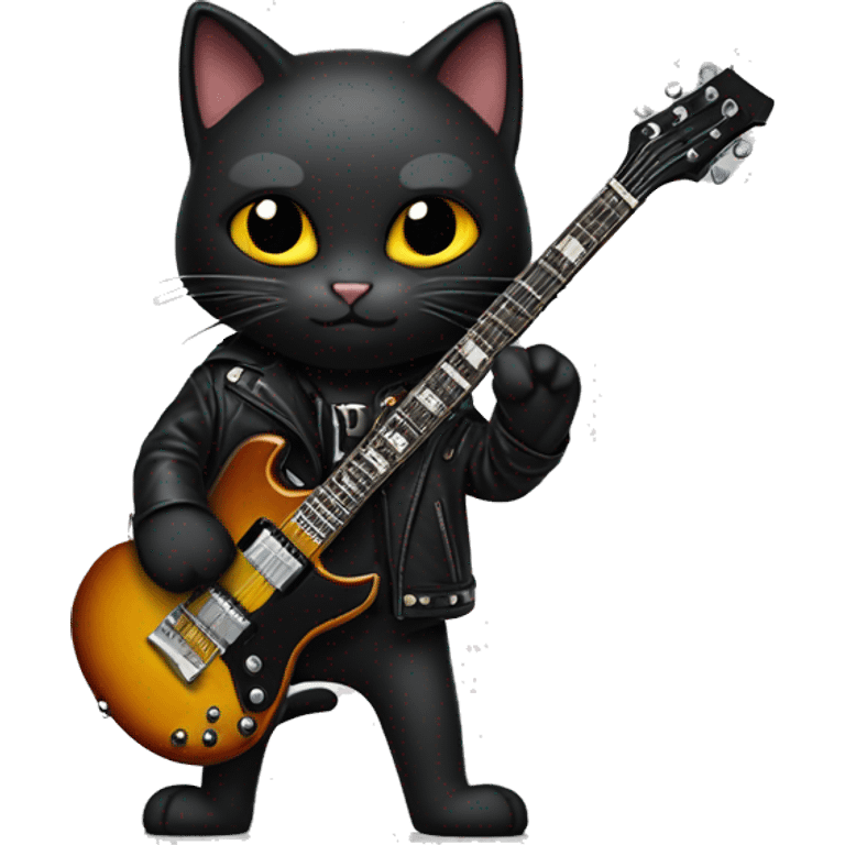 A black cat with an Electric guitar (gibson SG) and a leder jacket emoji