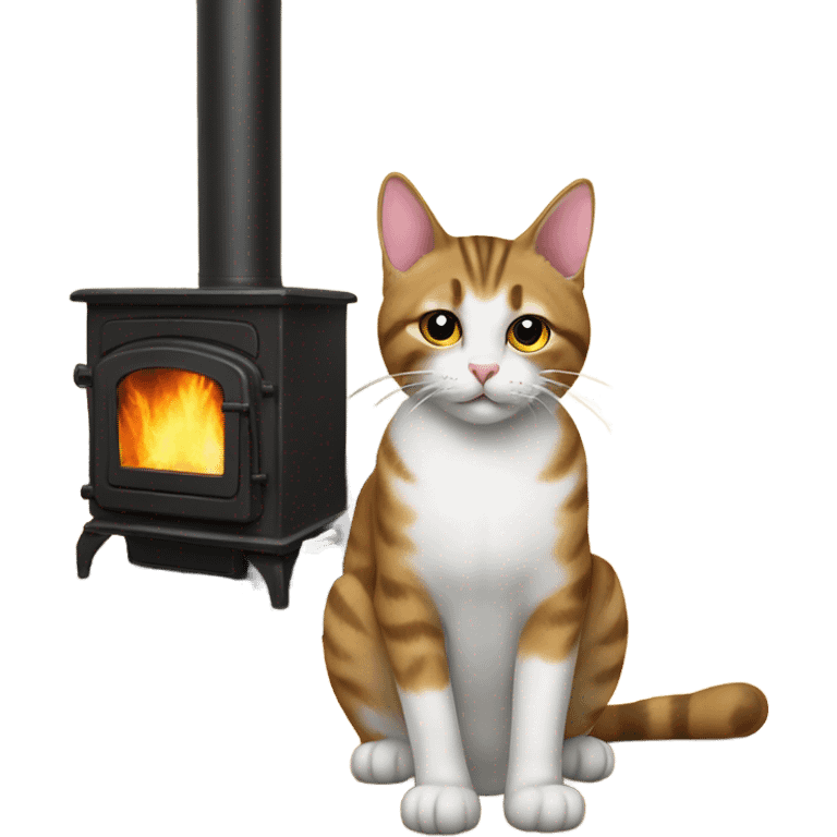 Tabby cat next to a wood stove  emoji