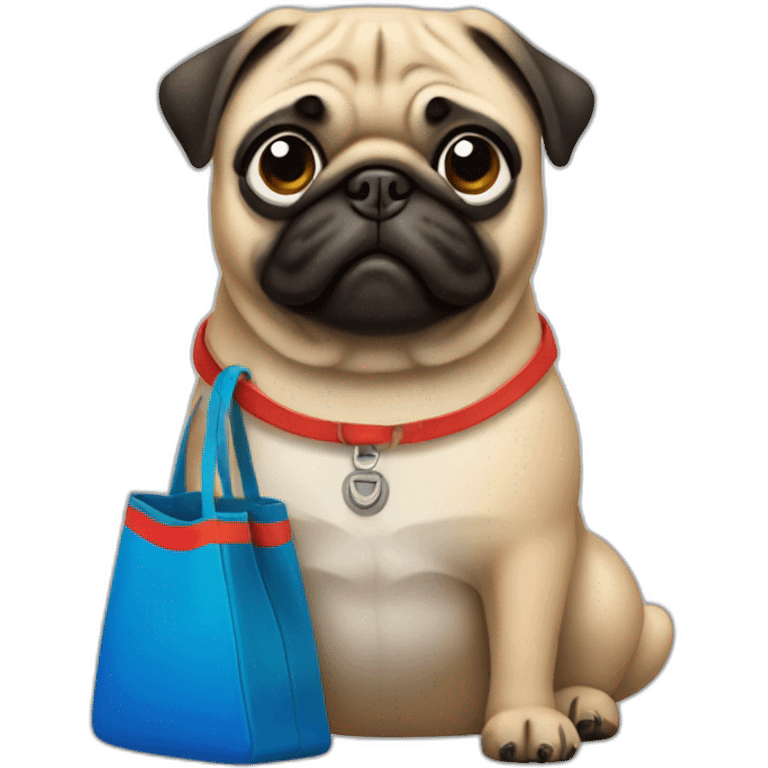 pug wearing bag with google colors emoji