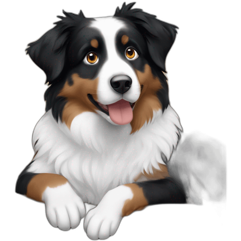 black, white and fire with blue eyes small australian shepherd sitting emoji