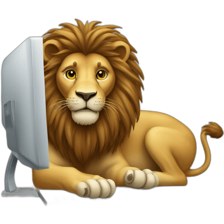 lion using a computer emoji