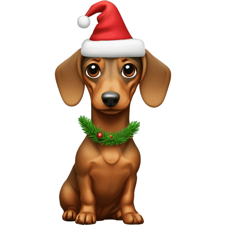 Dachshund with christmas cap and tree emoji