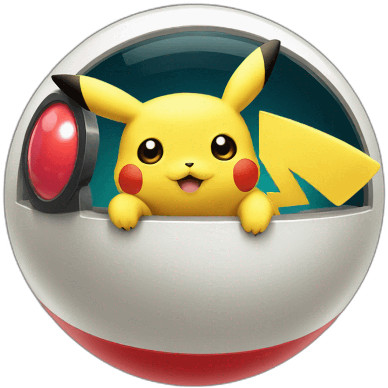 pikachu looking out from inside of the pokeball emoji