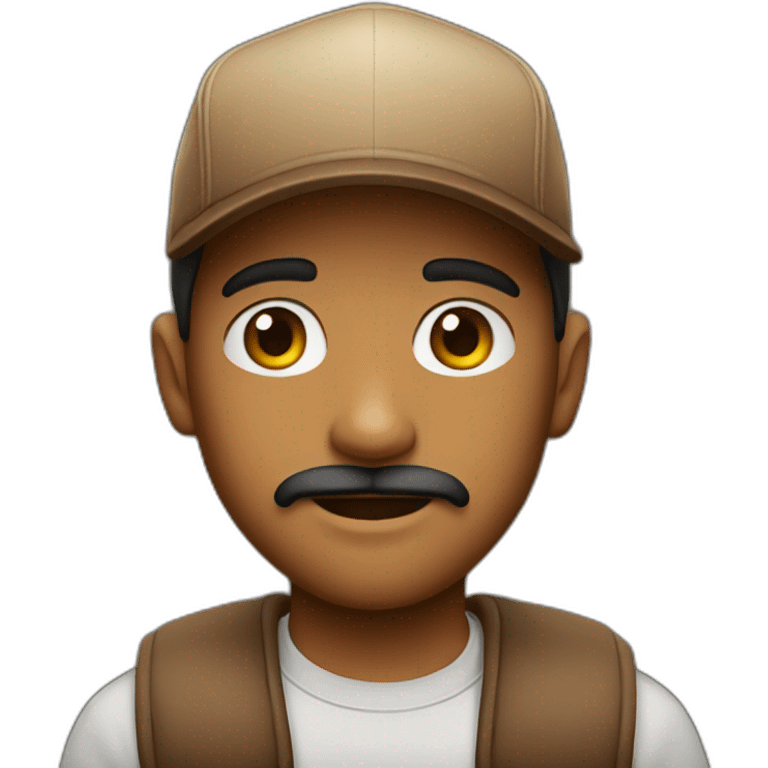 with young man with a tiny moustach and a brown trucker cap emoji