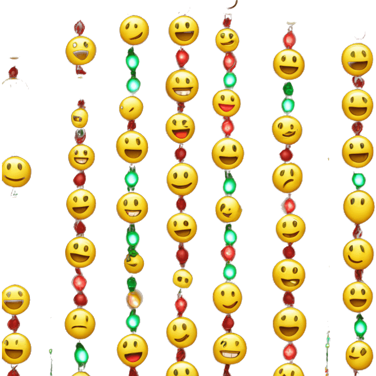 Create a garland smiley face with small bulbs emitting warm light. The light bulbs are multicolored (red, green, yellow) or in one golden tone. The garland should look bright and festive emoji