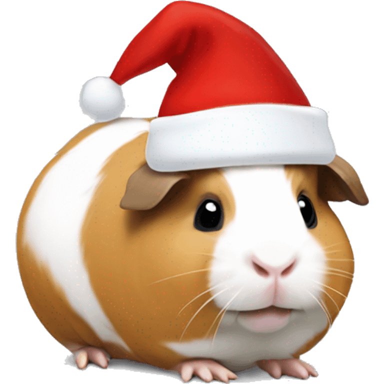 white and light brown guinea pig with a santa hat emoji