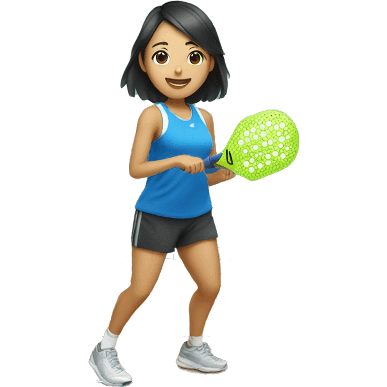 Asian girl is playing pickleball emoji